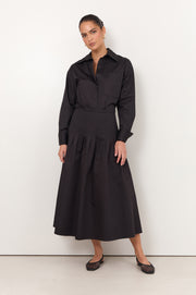 Prue Pleated Poplin Skirt (Black)