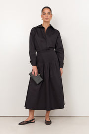 Prue Pleated Poplin Skirt (Black)