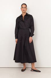 Prue Pleated Poplin Skirt (Black)