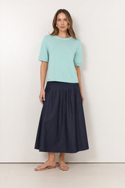 Prue Pleated Lightweight Denim Skirt (Denim)
