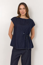 Lennox Tie Detail Lightweight Denim Top (Denim)