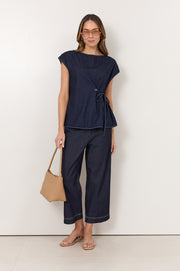 Lennox Tie Detail Lightweight Denim Top (Denim)