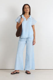 Asani Pleated Wide Leg Pant (Blue)