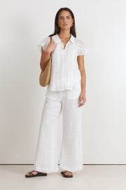 Asani Pleated Wide Leg Pant (White)