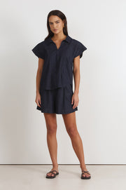 Jude Pleated Lightweight Denim Short (Denim)