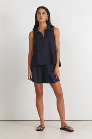 Tanner Pleated Lightweight Denim Top (Denim)