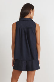 Tanner Pleated Lightweight Denim Top (Denim)