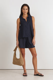 Tanner Pleated Lightweight Denim Top (Denim)