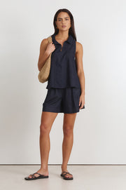 Jude Pleated Lightweight Denim Short (Denim)