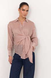 Mina Tie Waist Ramie Stripe Shirt (Stripe)