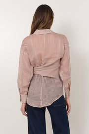 Mina Tie Waist Ramie Stripe Shirt (Stripe)