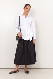 Mina Tie Waist Poplin Shirt (White)