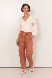 Della Long Sleeve Pleated Top (Cream)