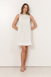 Aurelia Pleated Linen Short Dress (White)