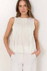 Aurelia Pleated Linen Top (White)