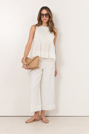 Aurelia Pleated Linen Top (White)