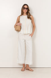 Agatha Linen Cropped Pant (White)