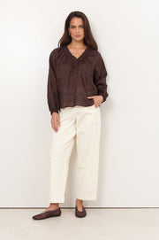 Azari Lightweight Linen Top (Chocolate)