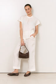 Alice Dolman Short Sleeve Linen Top (White)