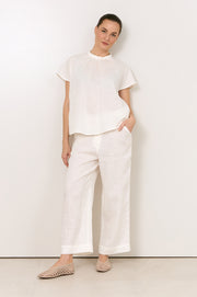 Lyndon Linen Cropped Pant (White)