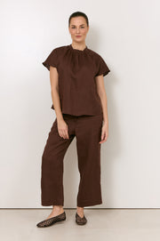 Alice Dolman Short Sleeve Linen Top (Chocolate)