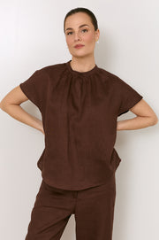 Alice Dolman Short Sleeve Linen Top (Chocolate)