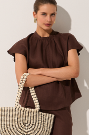 Alice Dolman Short Sleeve Linen Top (Chocolate)