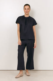 Alice Dolman Short Sleeve Linen Top (Navy)
