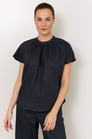 Alice Dolman Short Sleeve Linen Top (Navy)