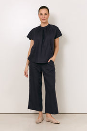 Lyndon Linen Cropped Pant (Navy)