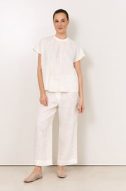 Alice Dolman Short Sleeve Linen Top (White)