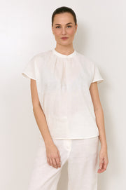 Alice Dolman Short Sleeve Linen Top (White)