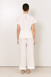 Alice Dolman Short Sleeve Linen Top (White)