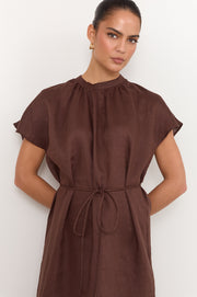 Alice Dolman Short Sleeve Linen Maxi Dress (Chocolate)