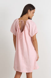 Rosemary V Neck Linen Dress (Pink)