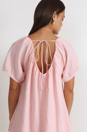 Rosemary V Neck Linen Dress (Pink)