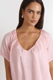 Rosemary V Neck Linen Dress (Pink)