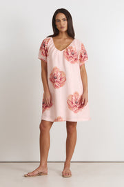 Rosemary V Neck Linen Dress (Piccadilly Print)