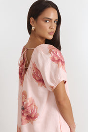 Rosemary V Neck Linen Dress (Piccadilly Print)