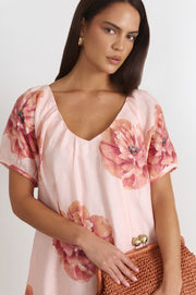Rosemary V Neck Linen Dress (Piccadilly Print)