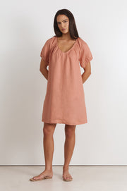 Rosemary V Neck Linen Dress (Spice)