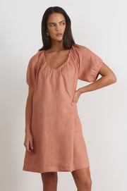 Rosemary V Neck Linen Dress (Spice)