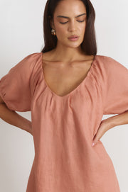 Rosemary V Neck Linen Dress (Spice)