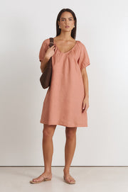 Rosemary V Neck Linen Dress (Spice)