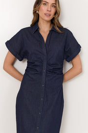 Devora Lightweight Denim Ruched Midi Dress (Denim)