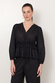 Remi V Neck Cotton Top (Black)