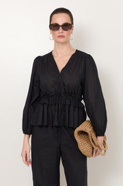 Remi V Neck Cotton Top (Black)