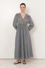 Remi V Neck Cotton Maxi Dress (Stripe)