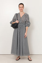 Remi V Neck Cotton Maxi Dress (Stripe)