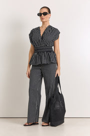 Mili Natural Woven Angled Tote (Black)